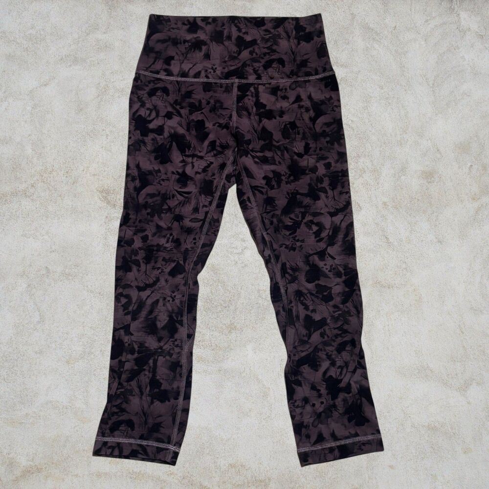 LULULEMON size 6 ALIGN Crop Leggings MINI DUSK FLORAL Purple Black 21" NULU
